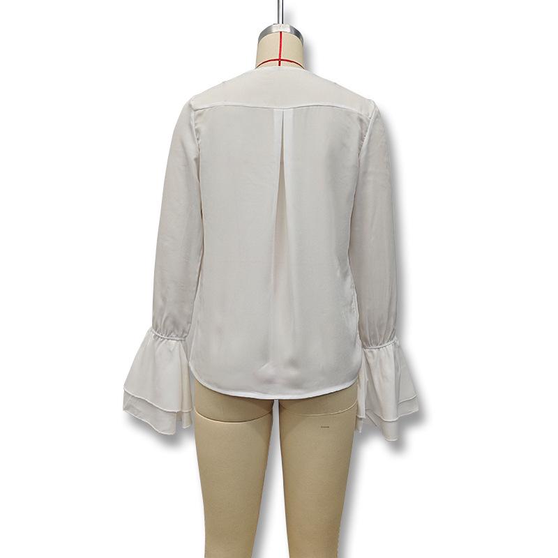 Frühlingsbluse mit V-Ausschnitt und Rüschenärmeln - Europäischer & Amerikanischer Stil Damenmode