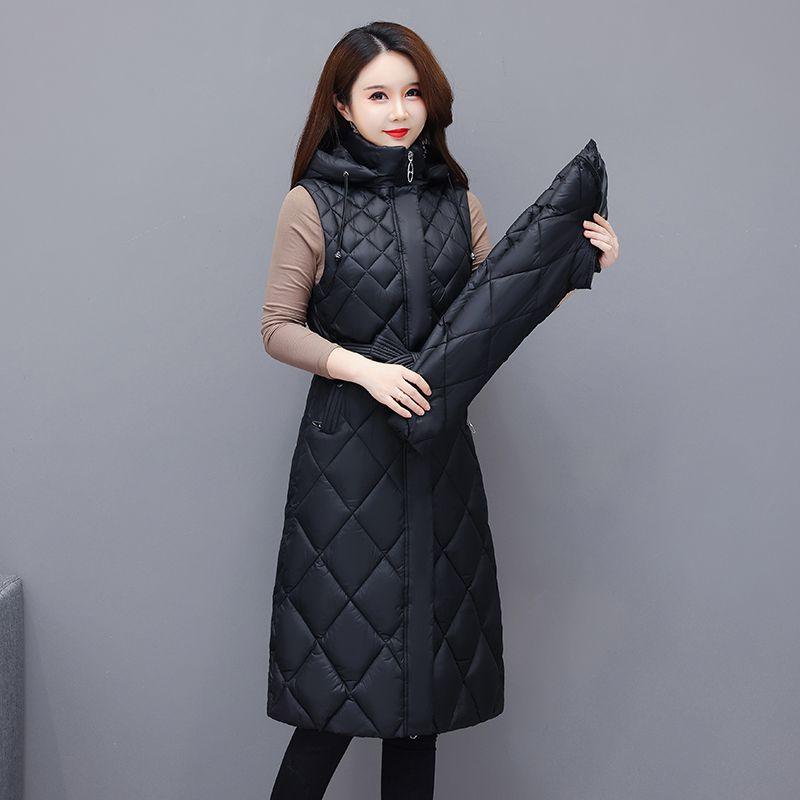 Women Jacket Lightweight Down Cotton Jacket Long Sleeved Detachable Mid Long Parkas Warm Female Winter Coat Outerwear