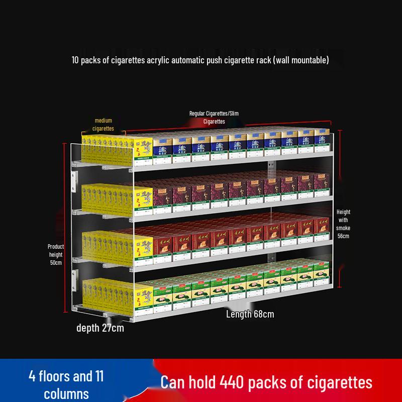 Wall-Mounted Acrylic Cigarette Display with Automatic Pusher