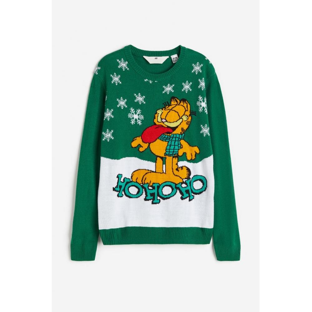 

Свитер жаккардовой вязки HM зеленый Garfield