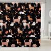 Cartoon Husky Shower Curtains,Cute Dog Animal Kawaii Family Puppy Pet Bath Curtain,Boho Floral Leaves White Waterproof Fabric