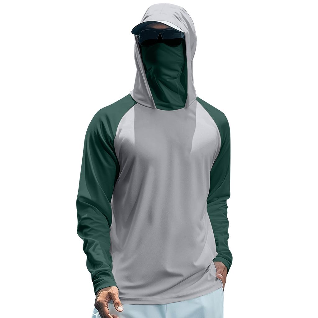 Men's Summer Color Matching Quick-drying Long-sleeved T-shirt Sun Clothing Fishing Fitness Sports Hooded Long-sleeved Top