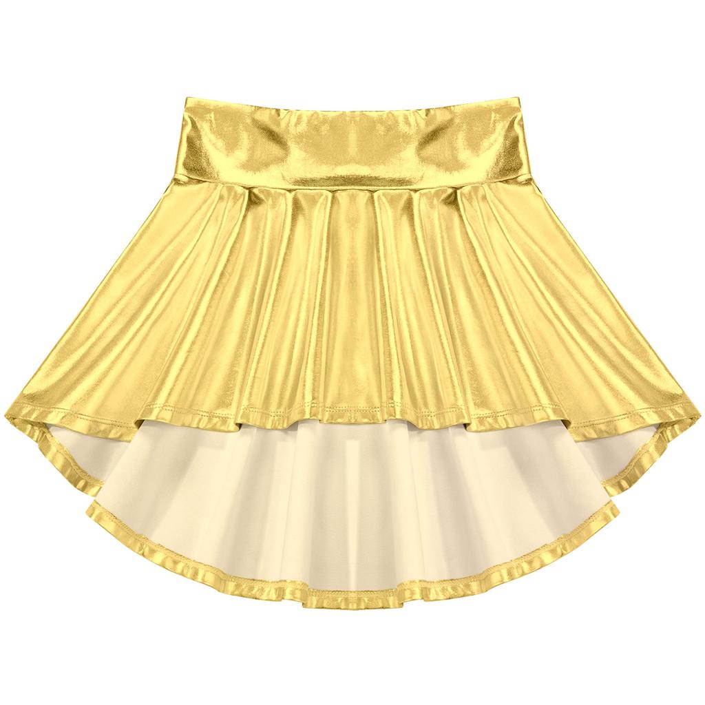 Girls Elastic Waist Ruffle Dance Skirt Bronzing Cloth Irregular Hem Stylish Performance Skirt