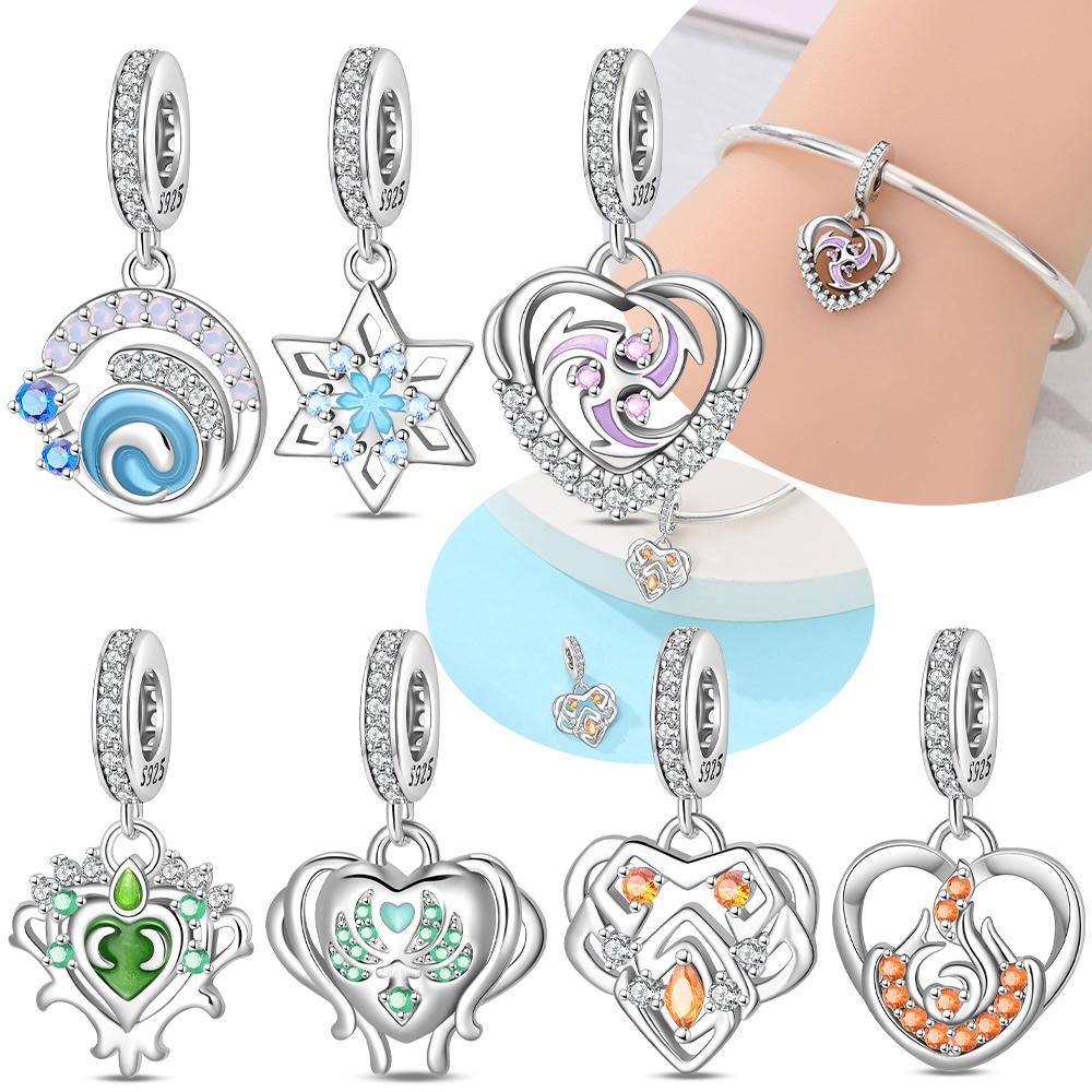 Oryginalny Miedziany Pomarańczowy Płomień Płatek Śniegu Wisiorek Energetyczny Amulety Wiatr Woda Drewno Koralik Pasuje Bransoletka Kobiety Biżuteria Zestaw na Prezent