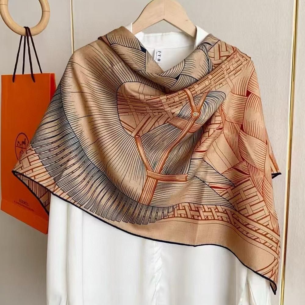 BYSIFA| Deep Khaki 30% Silk 70% wool Scarf Shawl Printed New Brand Fall Winter Women Triangle Silk Wool Scarves Wraps 130*200cm