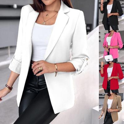 2024 Women's Long-Sleeve Solid Color Cardigan Suit Jacket - Autumn/Winter Collection