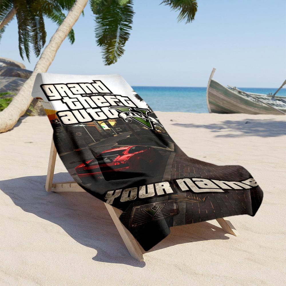 Grand Theft Auto Personalized Text Beach Towel Super Soft & Absorbent Ideal for Travel Outdoor Swim Pool Yoga Surf Camping Hiking Gym Gift Holiday