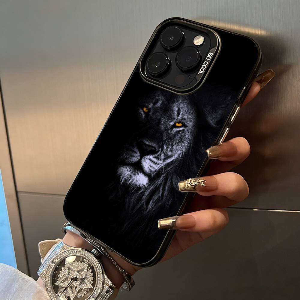 Lion- Pattern Phone Case For iPhone 17,16,15,14,13,12,11 Plus Pro Max Colored Silver Phone Case