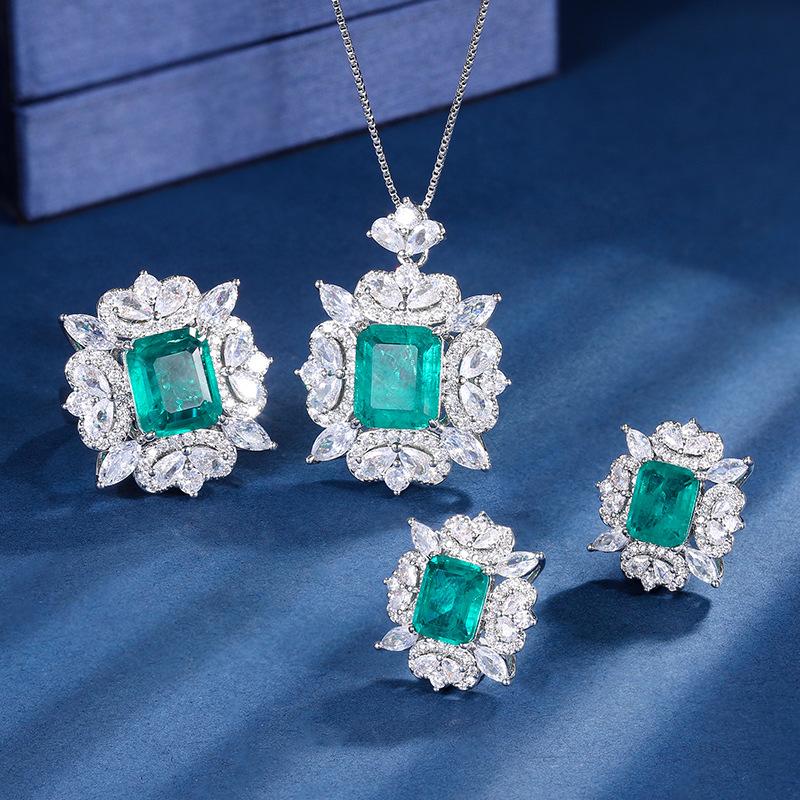 Jewelry Copper Bottom Gold-Plated Simulation Grandmother Green Rectangular Light Luxury Texture Set 10 * 12-7 * 9