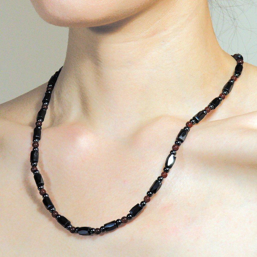High Rich Power Stone Accessories Black 50cm Fashionable Magnetic Necklace Set of 2 (Garnet, Amethyst)