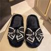Fashion Casual Fluffy Slippers Women House Flats Elegant Love Bowknot Designer Shoes Ladies Indoor New Winter Fashion Platform Footwear