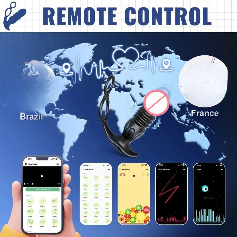 Neue APP-Steuerung Männlicher Stoßender Prostata-Massagegerät Vibrator Männer Gay Masturbation Analer Stöpsel Teleskopischer Butt Plug Weibliches Erwachsenen-Sexspielzeug Teleskopischer Dildo