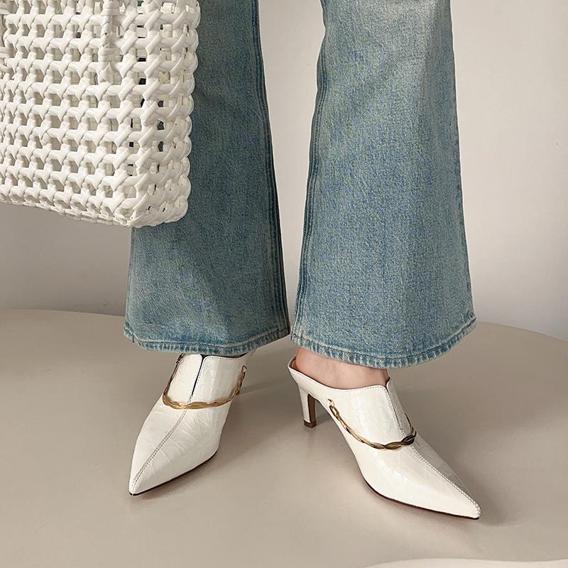 Fashion Women's Slipperrs Luxury Elegant Genuine Leather Casual for Women Trend 2025 Comfortable Pointed Toe Outdoor Wedge Heel Shoes