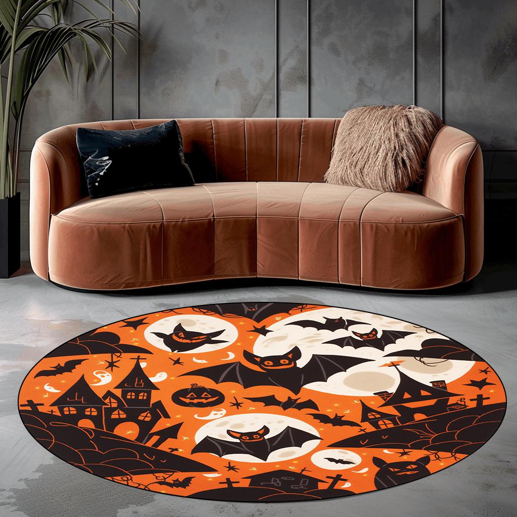 Halloweenský netopýr dýně kulatý koberec pro dekoraci obývacího pokoje pohovka konferenční stolek plocha židle podložka protiskluzové koberce pro ložnici noční stolek