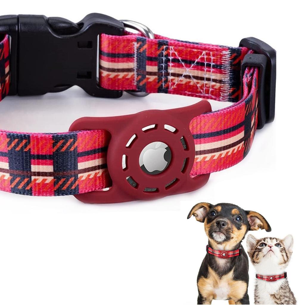 Zgardă compatibilă masamilk pentru câini cu etichetă de aer, pentru AirTag, pisică, câine, zgardă pentru animale de companie, urmărire pierdută, accesorii pentru animale de companie, compatibilă cu AirTag, verificare a husei (S, roșu)