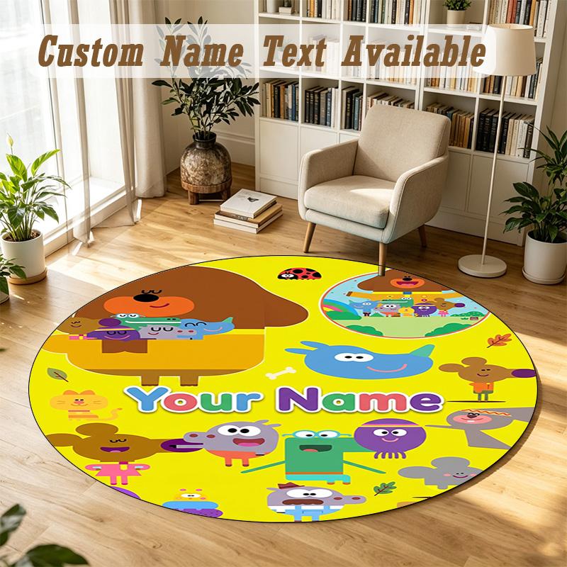 Round Rug Custom NameHey Duggee Pattern Non Slip Carpet Home Floor Decor