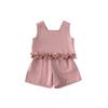 Sommarset för babyflicka utan ärm med spetsdetaljer för småbarn
