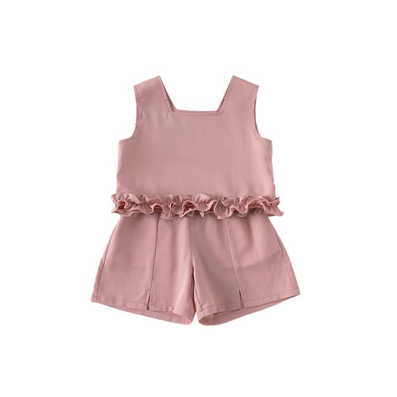 Sommarset för babyflicka utan ärm med spetsdetaljer för småbarn
