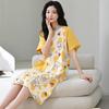 Women's Summer Korean-Style Pure Cotton Short Sleeve Loose Mid-Length Nightgown Pajamas for Home or Casual Wear