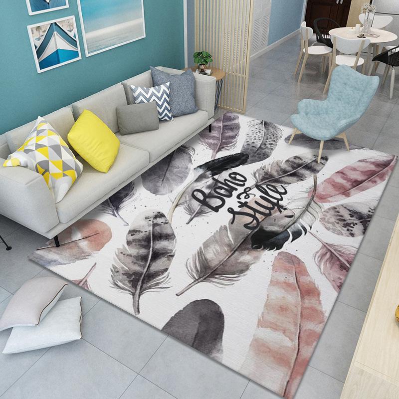 WTEMPO Feather Print Carpet Living Room Large Area Anti-Slip Carpet Bedroom Room Bedside Blanket Home