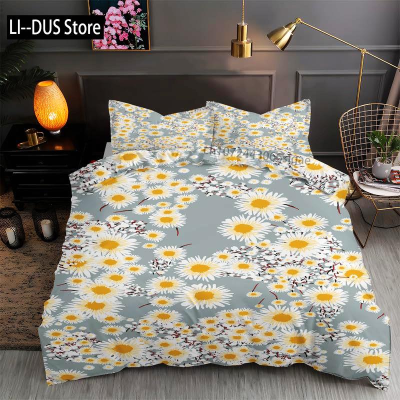 Daisy Flowers Bedding Set Twin Size, Floral Duvet Cover Bed Comforter Cover Set for Kid Boy Girl, Quilt Cover Set Decor 3 Piece