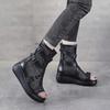 Fashion 6CM New Fashion Women Wedges Sandals Summer Air Mesh Cool Boots Ladies Genuine Leather Open Toe Platform Gladiator Sandals Black