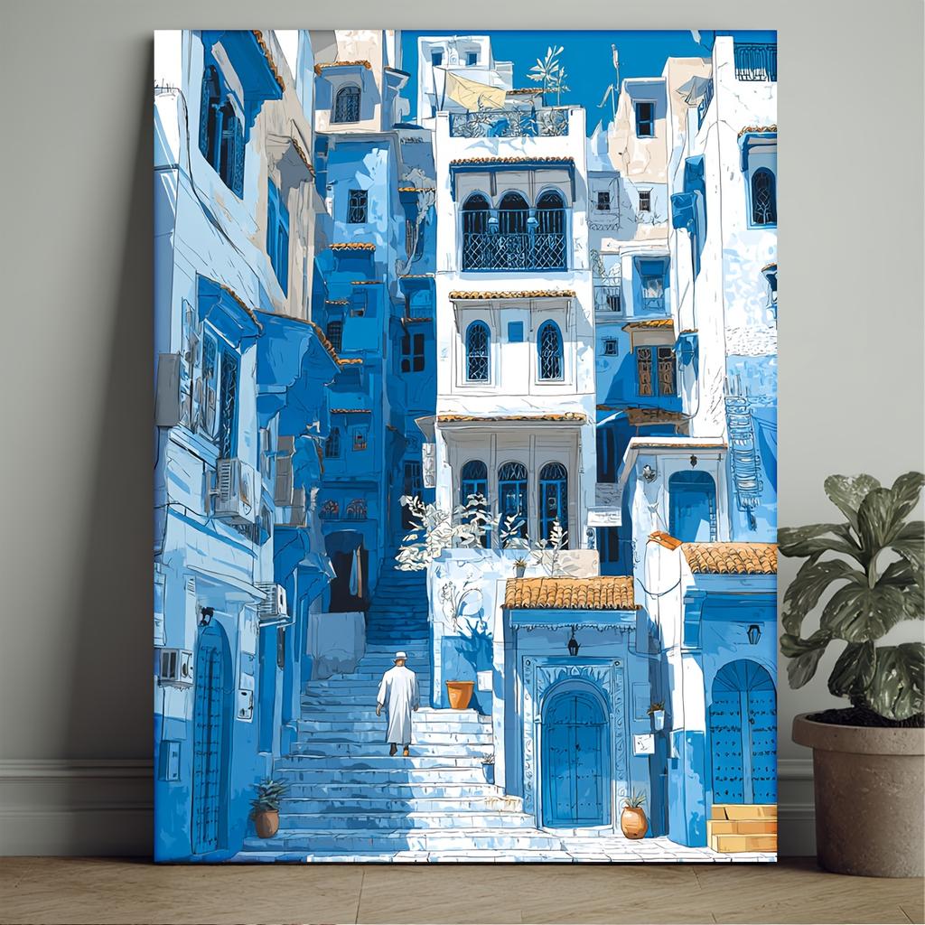 1 Box of Puzzles 500/1000/1200/2000pcs Puzzle Art Wall Decoration - Comic Style Blue Moroccan Architecture Puzzles, Home Wall Art Decoration, Suitable