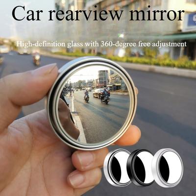 1PAIR Car Reversing Rearview Mirror Paste Type Car Small Round Mirror 360 Degree Adjustable Large Field of View Auxiliary Wide-angle Blind Spot Mirror