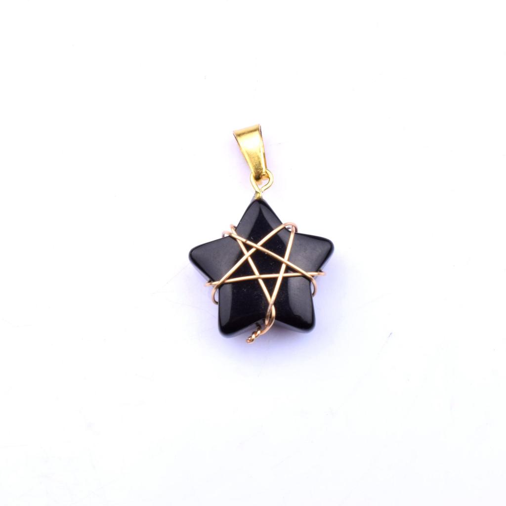 Gold-Wrapped Crystal Star Pendant Necklace, 2cm Jade Charm, Ins Style Fashion Accessory