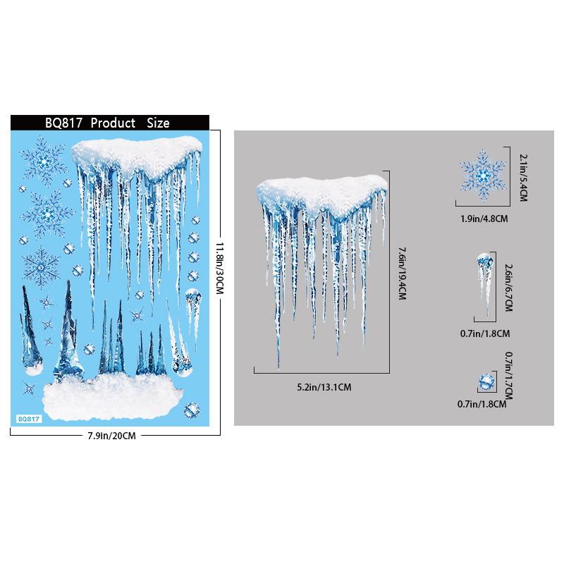 Blue Christmas Window Static Clings With Santa Snowman Reindeer Patterns For Home Xmas Party Decorations