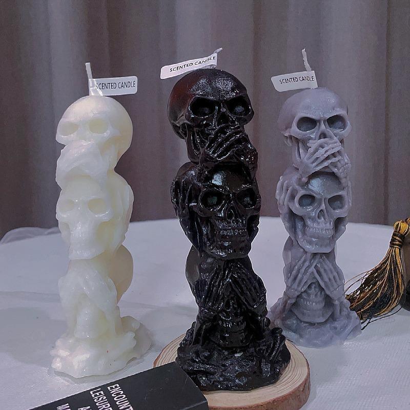 Halloween Triple Skull Candles Halloween Horror Series Don't Watch/Listen/Speak Skull Aromatherapy Candles HomeDecoration Candle