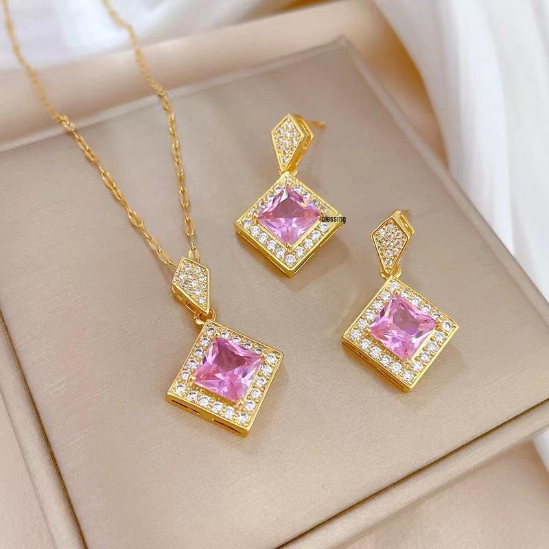 

Rhombus Blue Jewelry Set: Earrings, Ring & Clavicle Chain - Fashionable & Versatile