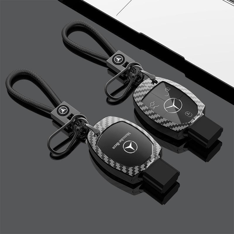 Carbon Fibre TPU Car Key Case Cover Shell Buckle Keychain For Mercedes Benz A B C S Class AMG GLA CLA GLC W176 W221 W204 W205
