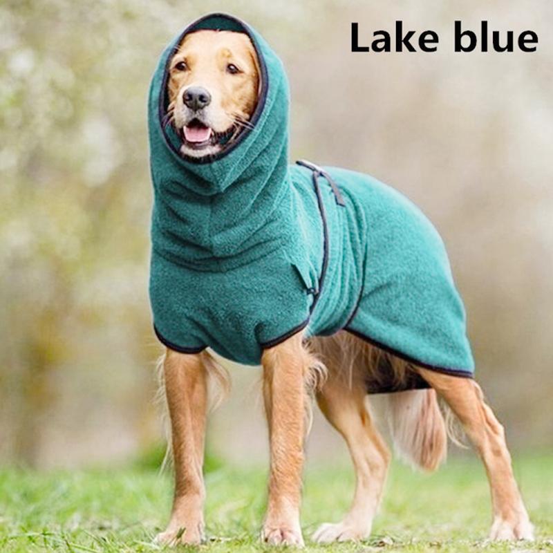 

Одежда для домашних животных с капюшоном, флисом и золотистым мехом, утолщенная и теплая для собак, однотонная одежда для собак с капюшоном, товары для животных M озеро синий
