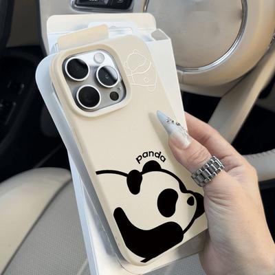 Cute Panda Leather Phone Case For iPhone 16 Pro Case iPhone 13 11 12 14 15 Pro Max 16 Plus Candy Color Shockproof Soft Cover