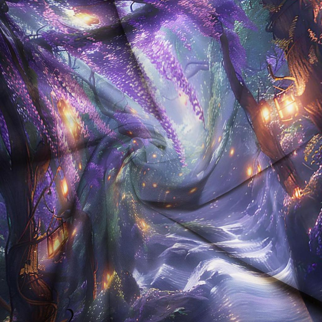 Purple Wisteria Flower Shower Curtain Enchanted Forest Waterfall Print Waterproof Fabric Machine Washable Durable For Allseasons