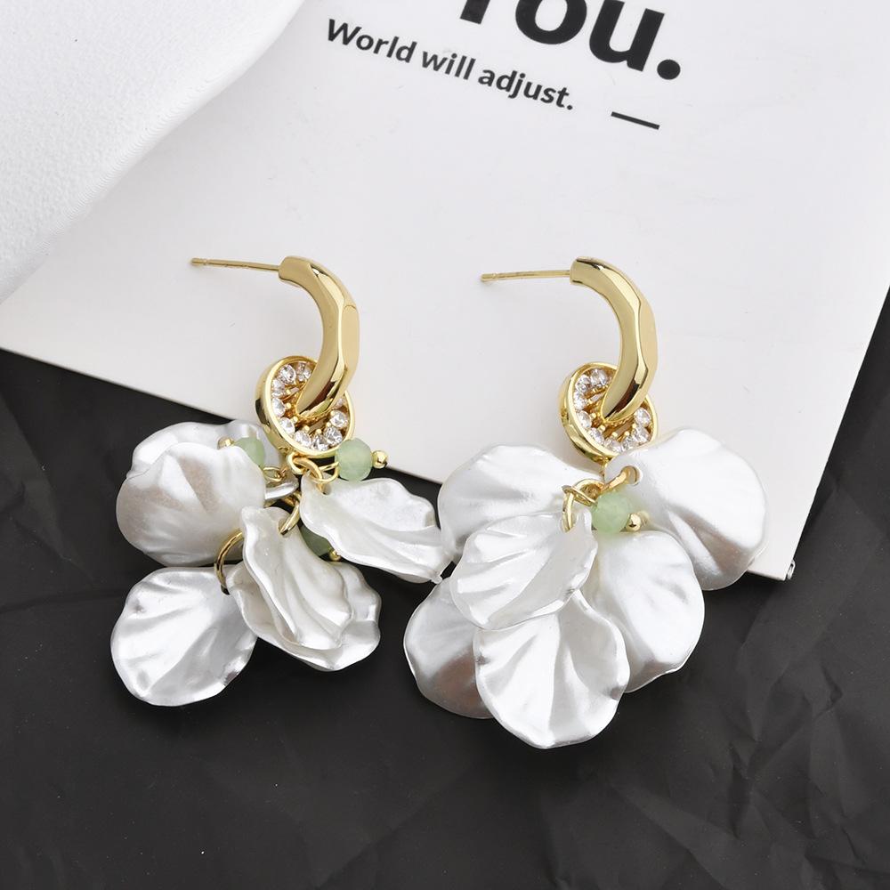 Elegant Flower Stud Earrings, French Style Floral Petal Drop Earrings
