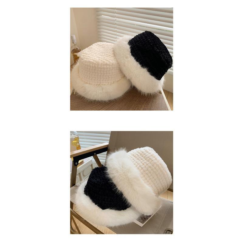 White Plush Hat for Women In Winter, Korean Version Showing Small Face, Thickened Warm Fisherman Hat, Japanese Large Head Circumference, and Cold Hat