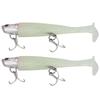 2Pcs Curved Cutter Heads Sea Fishing Double Hook T Tail Soft Simulation Lure Bait