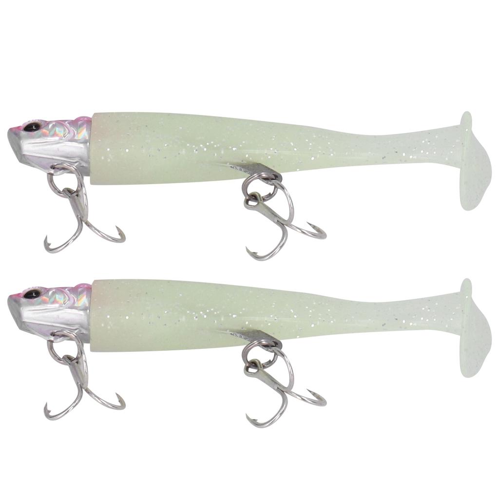 2Pcs Curved Cutter Heads Sea Fishing Double Hook T Tail Soft Simulation Lure Bait