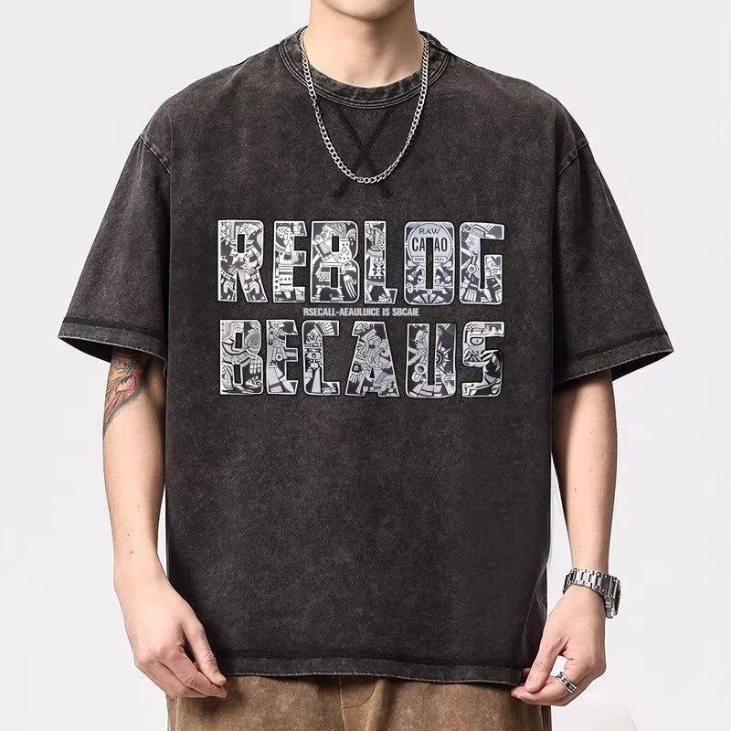 

Letter Print Short Sleeve T-Shirt for Men, Ins Style Hip-Hop Cool Crew Neck Base Shirt Summer 5XL сірий колір