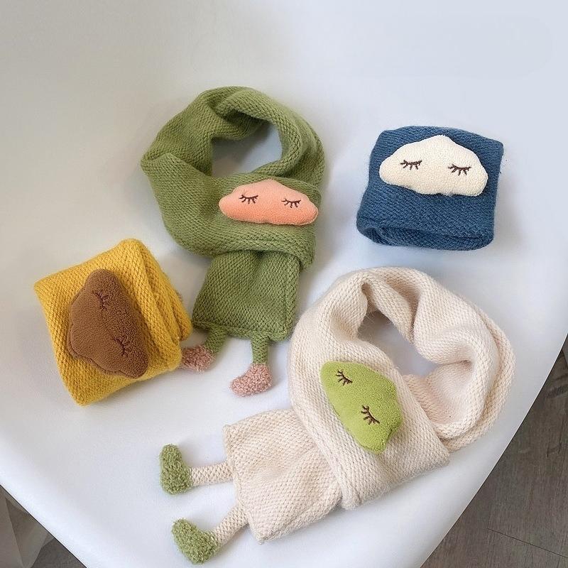 Cute 3D Cloud Doll Knitted Scarf For Kids Winter Warm Neck Warmer For Boys Girls Age 1-5 Years