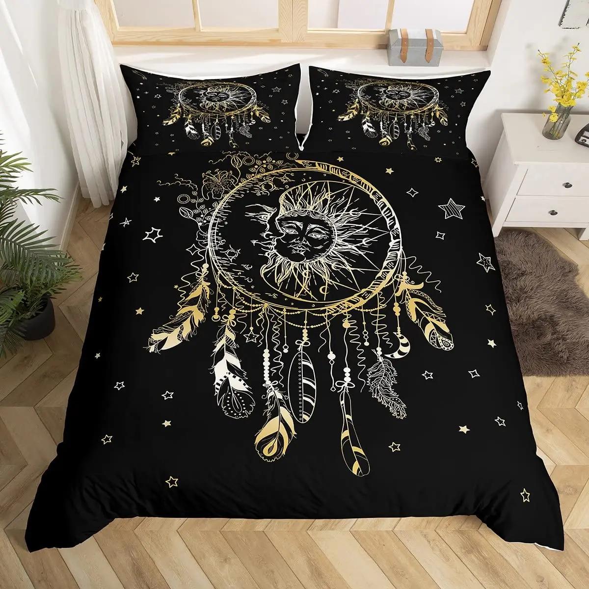 

Dream Catcher Duvet Cover Queen Twin Ethnic Tribe Arrow Comforter Cover Vintage Exotic Nordic Style Bohemian Feather Bedding Set EU Single(135x200cm)