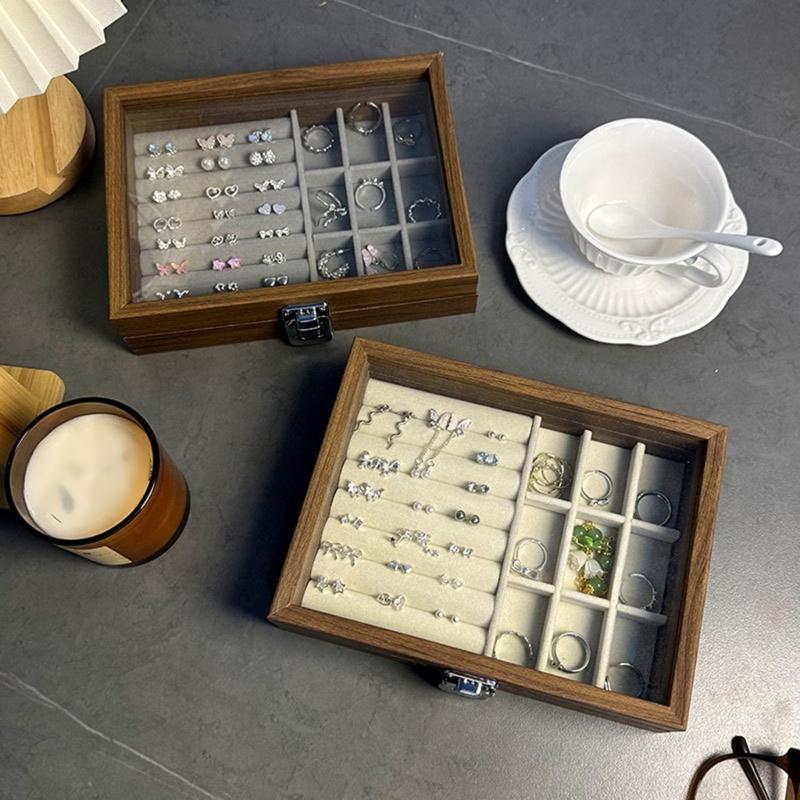 Vintage Styles Jewelry Box Crafted from Wood Featuring Compartments for Earrings Necklaces Rings