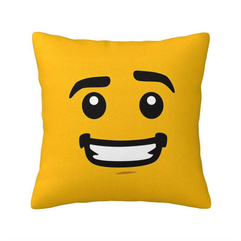 Bohemian Style Yellow Happy Face Pillowcase Single-Sided Print Zippered Polyester Cushion Cover Machine Washable Home Room Decor