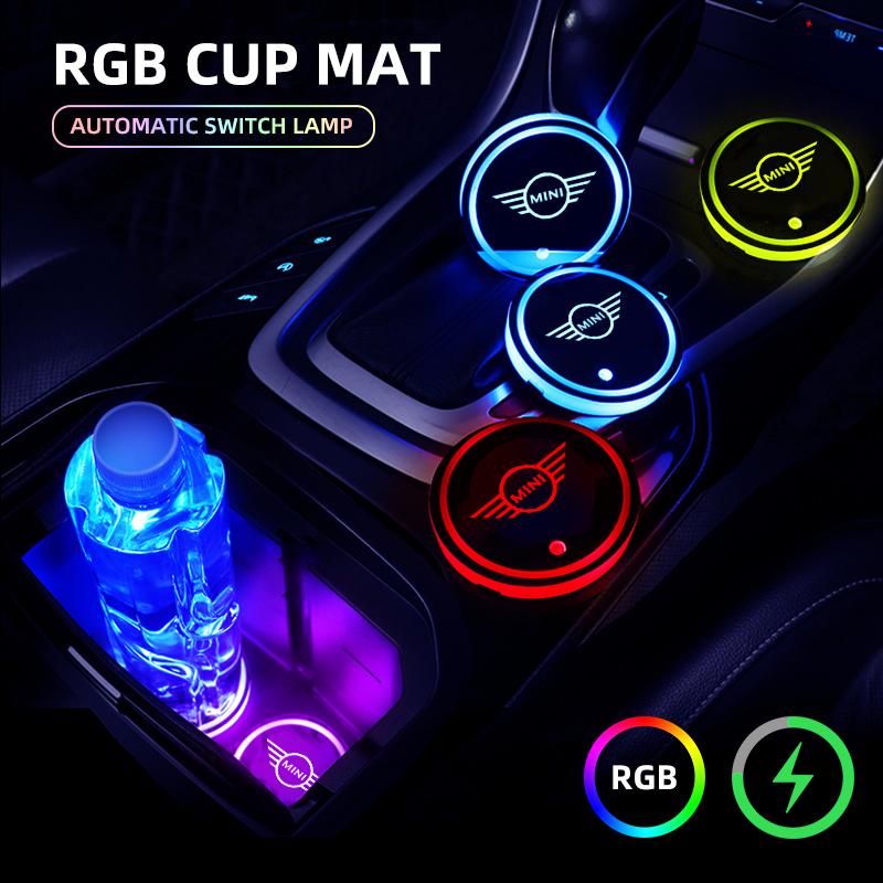 New New Luminous Car Coaster Water Cup Holder Pad Anti-slip Mat Auto Accessories For MINI Cooper F56 F55