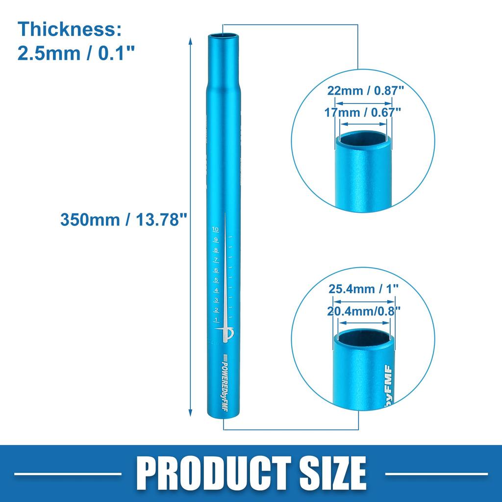 A ABSOPRO Bicycle Seat Post Mountain Bike MTB Road Bike Fixed Gear Aluminum Alloy Blue 25.4x350mm