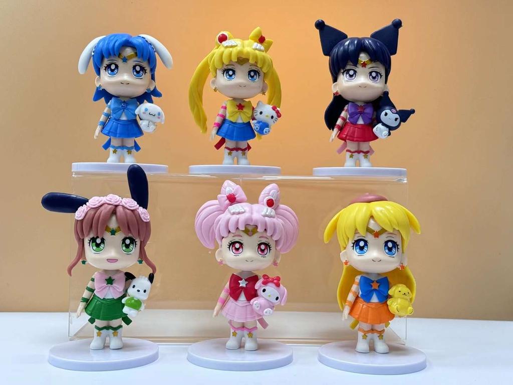 6pcs/set Sailor Moon PVC Figure Toys 8 cm with Ami Hino Rei Kino Chibiusa Cute Action Model