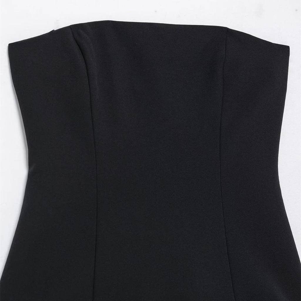 Spring 2025 Women's Slimming Strapless Long Dress with Stitching Design