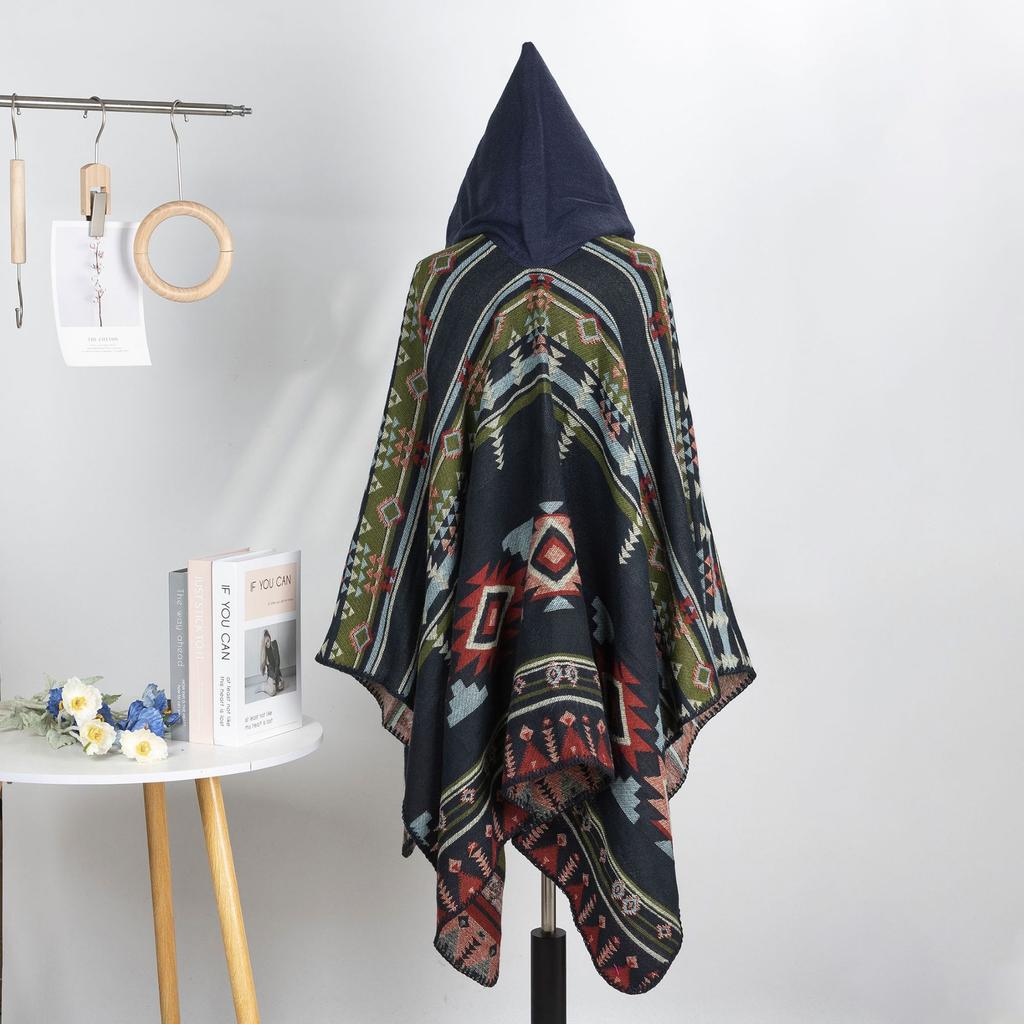 Large Shawl Cape For Men And Women With Hats In All Seasons, Thickened Scarf For Travel To Keep Warm, Literary Wear Cape